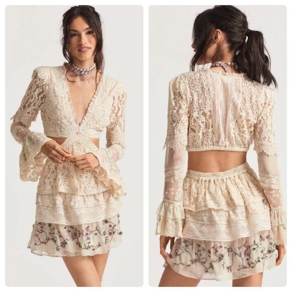 Loveshackfancy Floral Print Karine Mini Dress Magnolia Tea Size XS/S NWOT - Picture 1 of 12